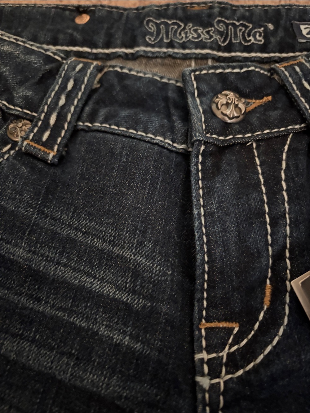 Miss Me Dark Indigo Bootcut Jeans with Gold Embroidery and Studs - Picture 12 of 13